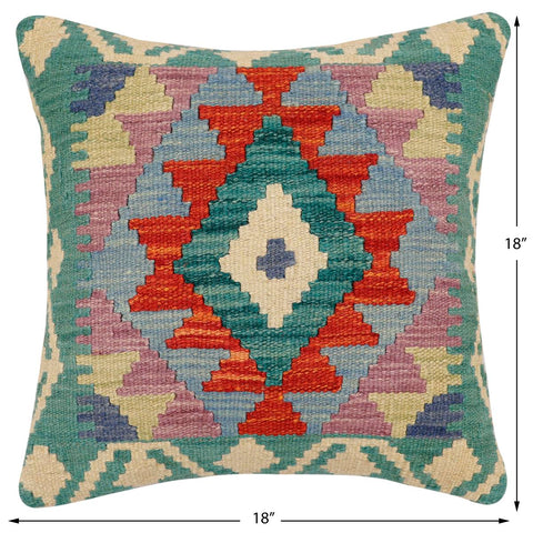 handmade Traditional Pillow Rust Blue Hand-Woven SQUARE 100% WOOL Hand woven turkish pillow2 x 2