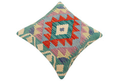 handmade Traditional Pillow Rust Blue Hand-Woven SQUARE 100% WOOL Hand woven turkish pillow2' x 2'