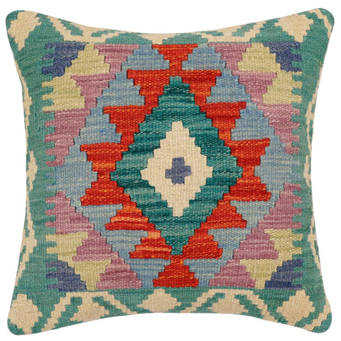 handmade Traditional Pillow Rust Blue Hand-Woven SQUARE 100% WOOL Hand woven turkish pillow2 x 2