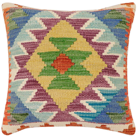 handmade Traditional Pillow Rust Blue Hand-Woven SQUARE 100% WOOL  Hand woven turkish pillow  3 x 5