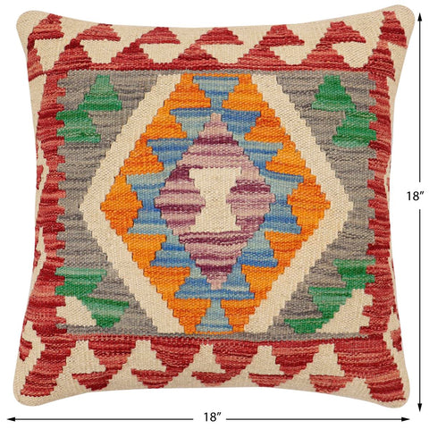 handmade Traditional Pillow Red Blue Hand-Woven SQUARE 100% WOOL Hand woven turkish pillow2 x 2