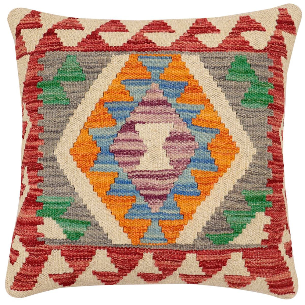 handmade Traditional Pillow Red Blue Hand-Woven SQUARE 100% WOOL Hand woven turkish pillow2' x 2'