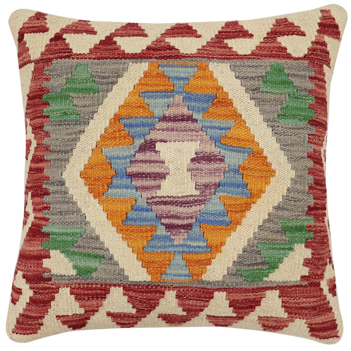 handmade Traditional Pillow Red Blue Hand-Woven SQUARE 100% WOOL Hand woven turkish pillow2' x 2'