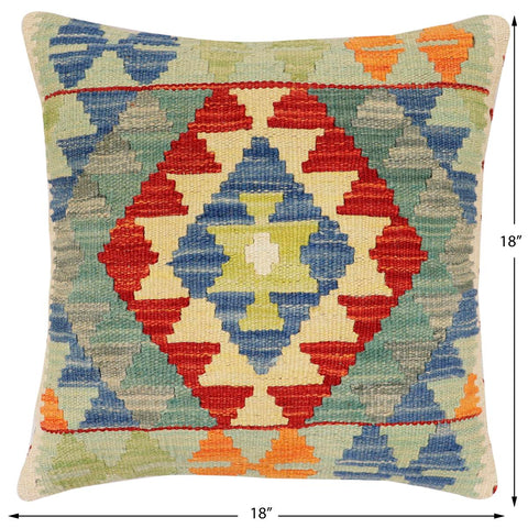 handmade Traditional Pillow Rust Blue Hand-Woven SQUARE 100% WOOL Hand woven turkish pillow2 x 2