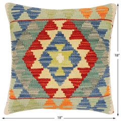 handmade Traditional Pillow Rust Blue Hand-Woven SQUARE 100% WOOL Hand woven turkish pillow2' x 2'