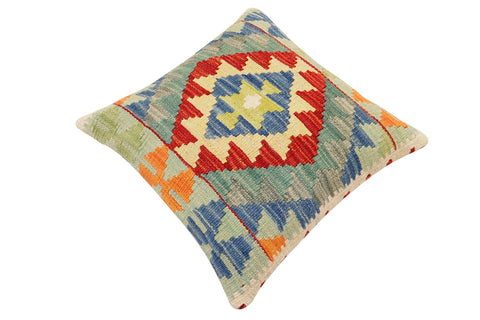 handmade Traditional Pillow Rust Blue Hand-Woven SQUARE 100% WOOL Hand woven turkish pillow2 x 2