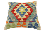 handmade Traditional Pillow Rust Blue Hand-Woven SQUARE 100% WOOL Hand woven turkish pillow2' x 2'