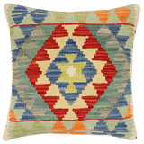 handmade Traditional Pillow Rust Blue Hand-Woven SQUARE 100% WOOL Hand woven turkish pillow2' x 2'