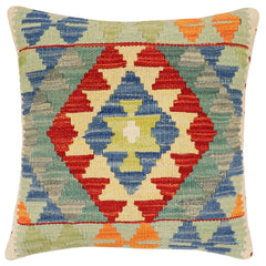 handmade Traditional Pillow Rust Blue Hand-Woven SQUARE 100% WOOL Hand woven turkish pillow2' x 2'