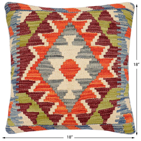 handmade Traditional Pillow Rust Blue Hand-Woven SQUARE 100% WOOL Hand woven turkish pillow2 x 2