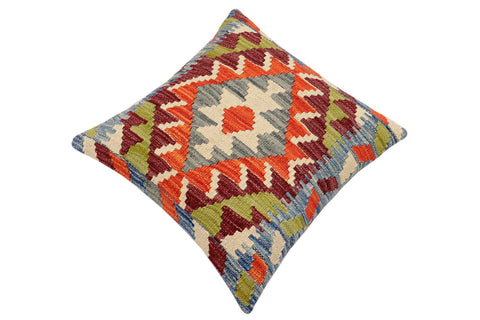handmade Traditional Pillow Rust Blue Hand-Woven SQUARE 100% WOOL Hand woven turkish pillow2 x 2