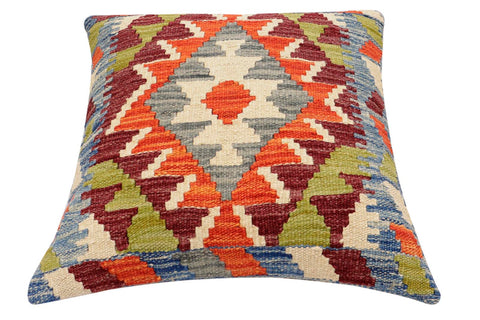 handmade Traditional Pillow Rust Blue Hand-Woven SQUARE 100% WOOL Hand woven turkish pillow2 x 2