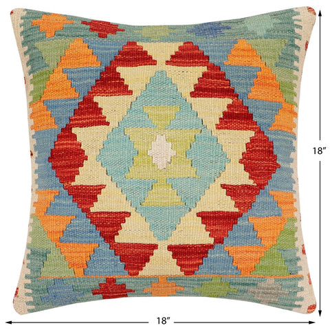 handmade Traditional Pillow Rust Blue Hand-Woven SQUARE 100% WOOL Hand woven turkish pillow2 x 2