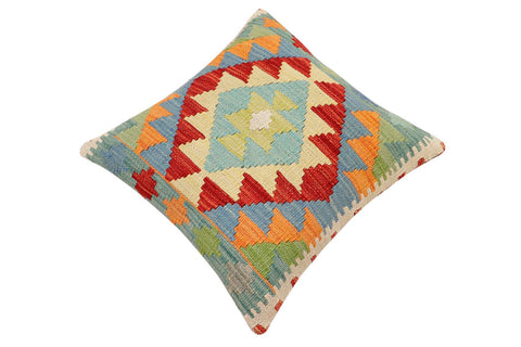 handmade Traditional Pillow Rust Blue Hand-Woven SQUARE 100% WOOL Hand woven turkish pillow2 x 2
