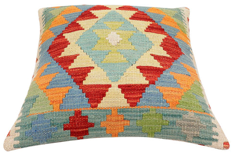 handmade Traditional Pillow Rust Blue Hand-Woven SQUARE 100% WOOL Hand woven turkish pillow2 x 2