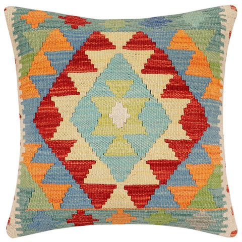 handmade Traditional Pillow Rust Blue Hand-Woven SQUARE 100% WOOL Hand woven turkish pillow2 x 2