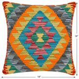 handmade Traditional Pillow Rust Blue Hand-Woven SQUARE 100% WOOL Hand woven turkish pillow2' x 2'