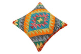handmade Traditional Pillow Rust Blue Hand-Woven SQUARE 100% WOOL Hand woven turkish pillow2' x 2'