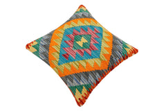 handmade Traditional Pillow Rust Blue Hand-Woven SQUARE 100% WOOL Hand woven turkish pillow2' x 2'