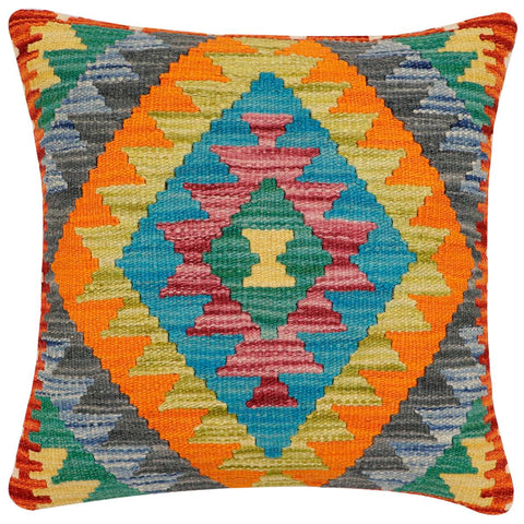 handmade Traditional Pillow Rust Blue Hand-Woven SQUARE 100% WOOL Hand woven turkish pillow2 x 2