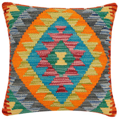 handmade Traditional Pillow Rust Blue Hand-Woven SQUARE 100% WOOL Hand woven turkish pillow2' x 2'