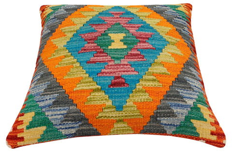 handmade Traditional Pillow Rust Blue Hand-Woven SQUARE 100% WOOL Hand woven turkish pillow2 x 2