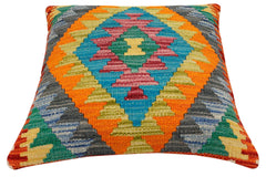 handmade Traditional Pillow Rust Blue Hand-Woven SQUARE 100% WOOL Hand woven turkish pillow2' x 2'