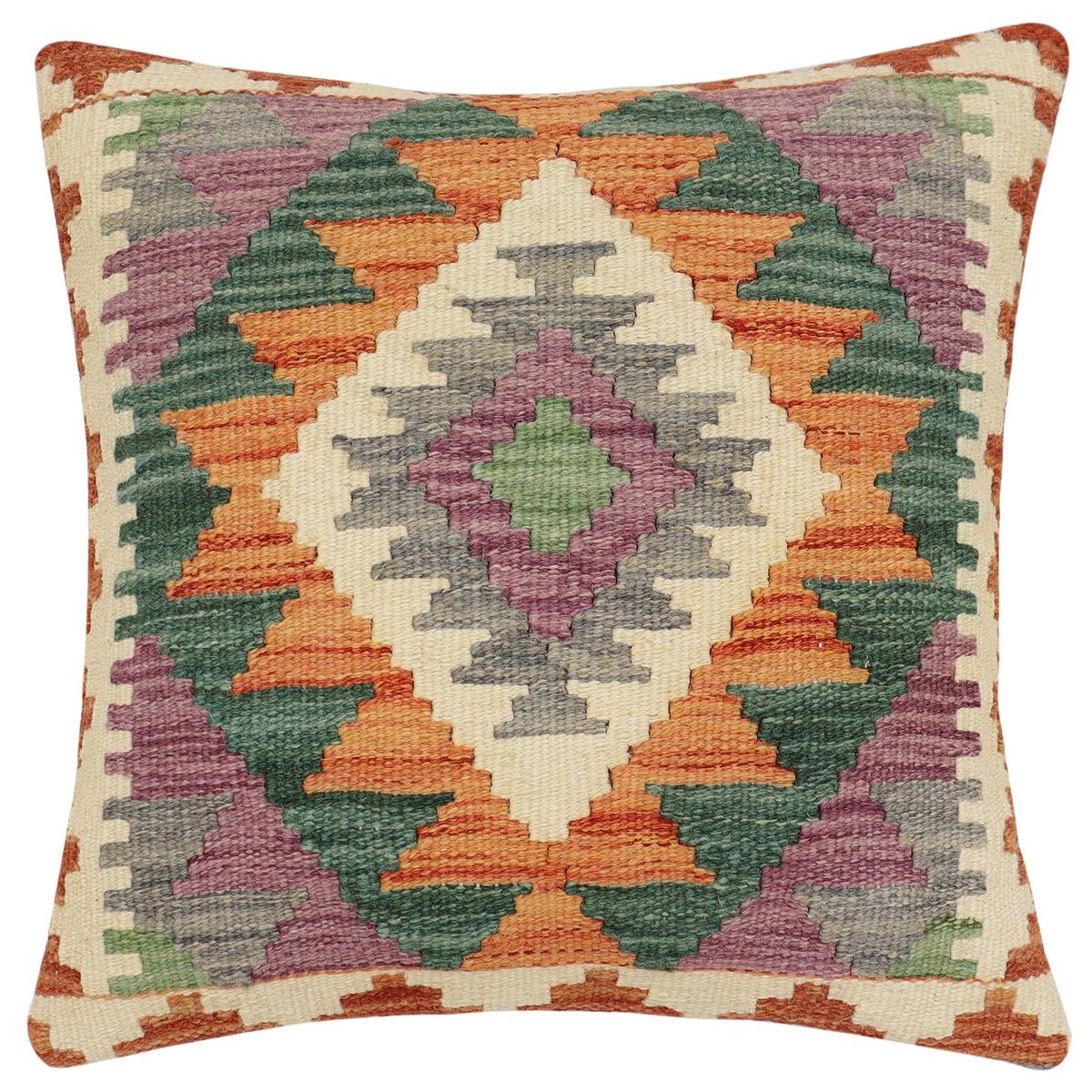 handmade Traditional Pillow Rust Gray Hand-Woven SQUARE 100% WOOL Hand woven turkish pillow2' x 2'