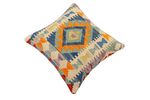 handmade Traditional Pillow Rust Blue Hand-Woven SQUARE 100% WOOL  Hand woven turkish pillow  2 x 2