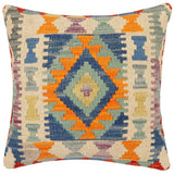 handmade Traditional Pillow Rust Blue Hand-Woven SQUARE 100% WOOL  Hand woven turkish pillow  2 x 2