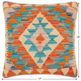 handmade Traditional Pillow Rust Blue Hand-Woven SQUARE 100% WOOL  Hand woven turkish pillow  2 x 2