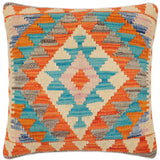 handmade Traditional Pillow Rust Blue Hand-Woven SQUARE 100% WOOL  Hand woven turkish pillow  2 x 2
