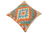 handmade Traditional Pillow Rust Blue Hand-Woven SQUARE 100% WOOL  Hand woven turkish pillow  2 x 2