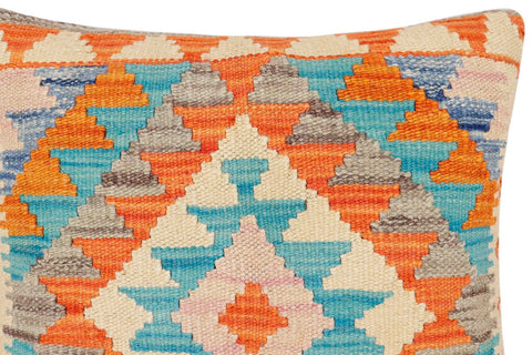 handmade Traditional Pillow Rust Blue Hand-Woven SQUARE 100% WOOL  Hand woven turkish pillow  2 x 2