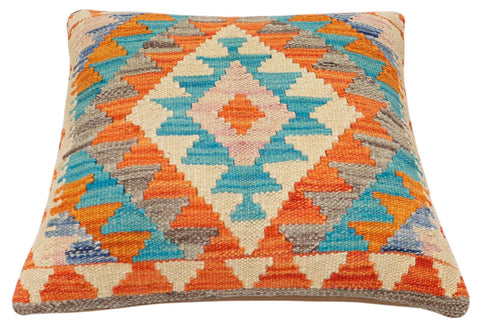 handmade Traditional Pillow Rust Blue Hand-Woven SQUARE 100% WOOL  Hand woven turkish pillow  2 x 2
