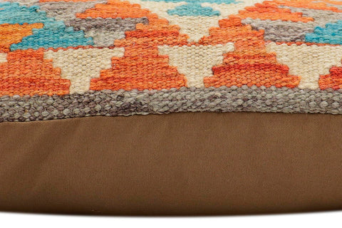 handmade Traditional Pillow Rust Blue Hand-Woven SQUARE 100% WOOL  Hand woven turkish pillow  2 x 2