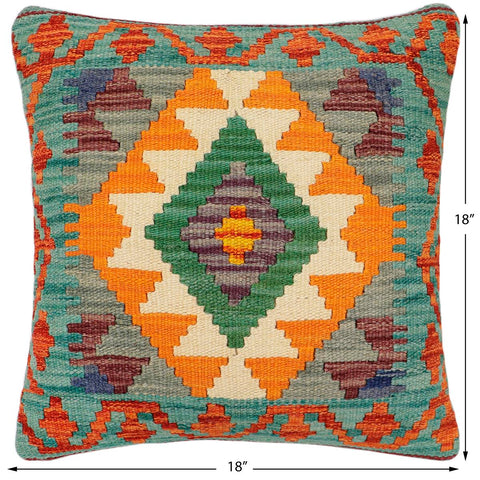 handmade Traditional Pillow Rust Green Hand-Woven SQUARE 100% WOOL Hand woven turkish pillow2 x 2