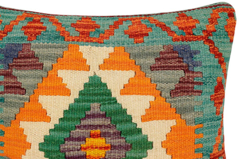 handmade Traditional Pillow Rust Green Hand-Woven SQUARE 100% WOOL Hand woven turkish pillow2 x 2