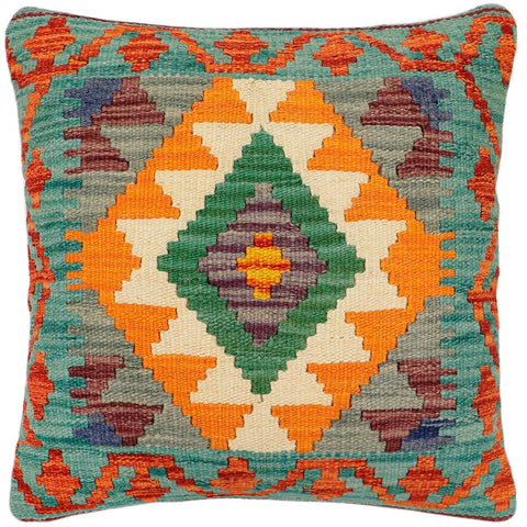 handmade Traditional Pillow Rust Green Hand-Woven SQUARE 100% WOOL Hand woven turkish pillow2 x 2