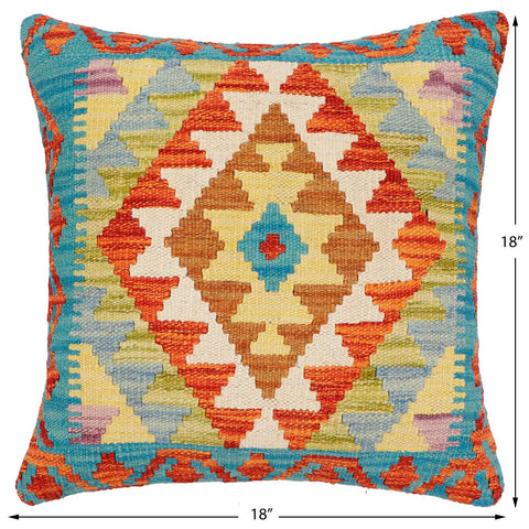 handmade Traditional Pillow Rust Blue Hand-Woven SQUARE 100% WOOL Hand woven turkish pillow2 x 2