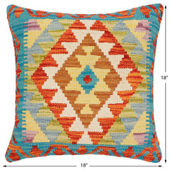 handmade Traditional Pillow Rust Blue Hand-Woven SQUARE 100% WOOL Hand woven turkish pillow2' x 2'