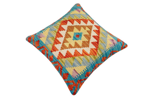 handmade Traditional Pillow Rust Blue Hand-Woven SQUARE 100% WOOL Hand woven turkish pillow2 x 2