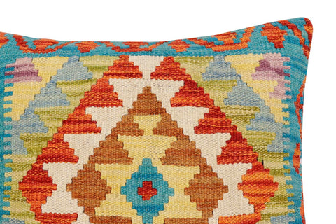 handmade Traditional Pillow Rust Blue Hand-Woven SQUARE 100% WOOL Hand woven turkish pillow2 x 2
