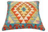 handmade Traditional Pillow Rust Blue Hand-Woven SQUARE 100% WOOL Hand woven turkish pillow2' x 2'