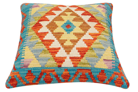 handmade Traditional Pillow Rust Blue Hand-Woven SQUARE 100% WOOL Hand woven turkish pillow2 x 2