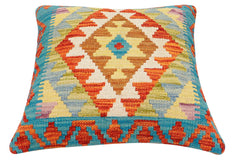 handmade Traditional Pillow Rust Blue Hand-Woven SQUARE 100% WOOL Hand woven turkish pillow2' x 2'