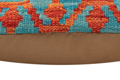 handmade Traditional Pillow Rust Blue Hand-Woven SQUARE 100% WOOL Hand woven turkish pillow2' x 2'