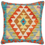 handmade Traditional Pillow Rust Blue Hand-Woven SQUARE 100% WOOL Hand woven turkish pillow2' x 2'