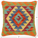 handmade Traditional Pillow Rust Blue Hand-Woven SQUARE 100% WOOL Hand woven turkish pillow2' x 2'