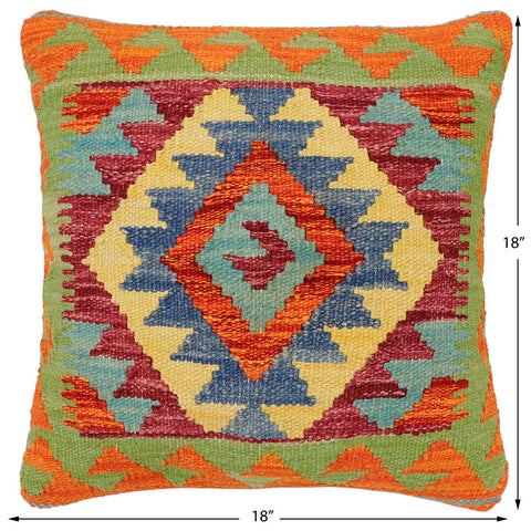 handmade Traditional Pillow Rust Blue Hand-Woven SQUARE 100% WOOL Hand woven turkish pillow2 x 2